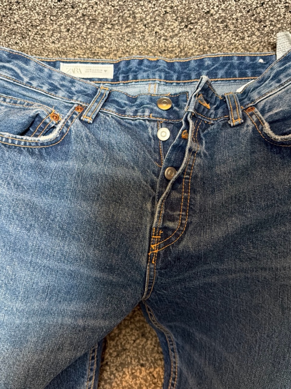Zara Men’s Relaxed Blue Denim Jeans with Button Fly
